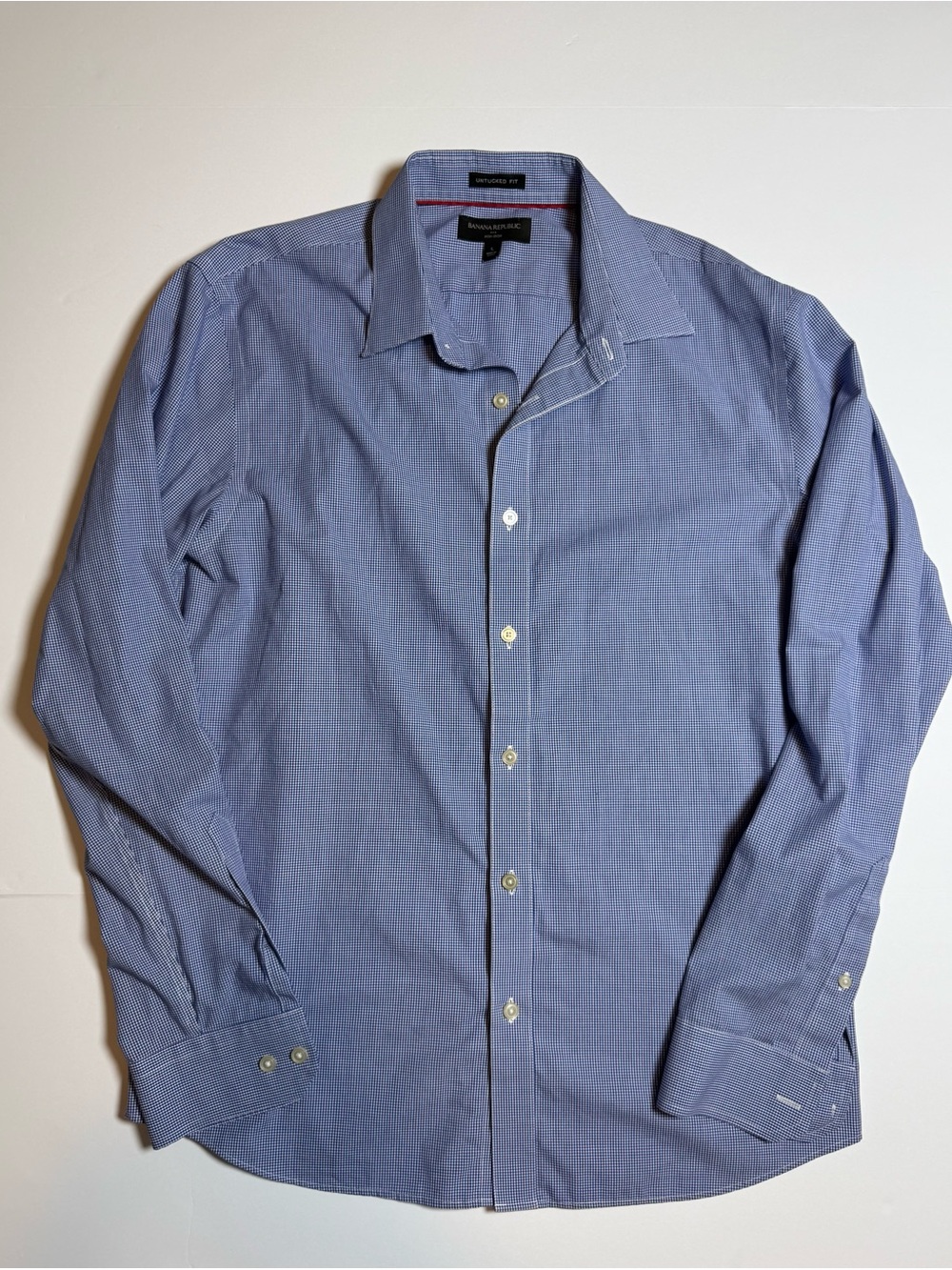 Banana Republic Men's Non-Iron Untucked Fit Blue Check Button-Up Shirt L Cotton